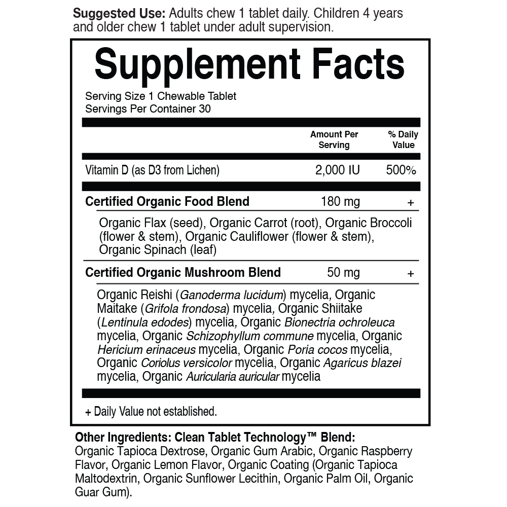 The mykind Organics 2000 IU Vegan D3 (Raspberry-Lemon Chewable) 30 Chewable Tablet